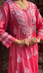 Load image into Gallery viewer, Women&#39;s Lucknowi Handcrafted Muslin Chikankari Kurti - HONC0209837
