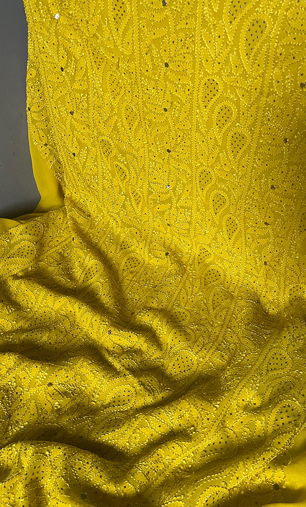 Women's Lakhnavi Handcrafted Viscose Georgette Chikankari Full Suit Material - HONC0271106