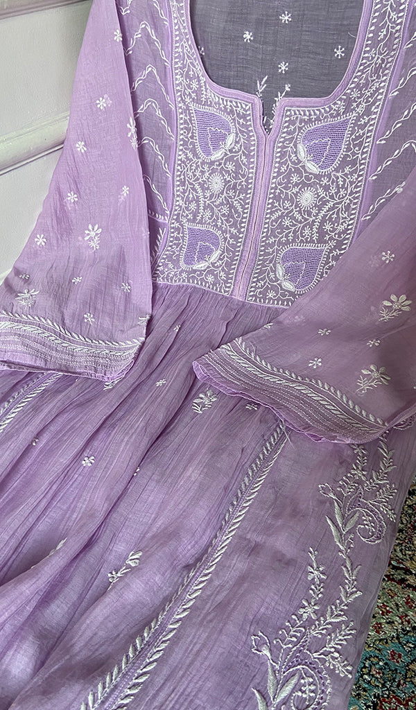 Saziya Women's Lakhnavi Handcrafted Mul Chanderi Semi - Stitched Kurta And Dupatta Set - HONC0333512