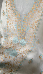Load image into Gallery viewer, Women's Lakhnavi Handcrafted Pure Organza Chikankari Unstitched Kurta And Dupatta Set- HONC03361470