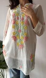 Load image into Gallery viewer, Sophia Women's Lakhnavi Handcrafted Mul Chanderi Chikankari Top - HONC0372954