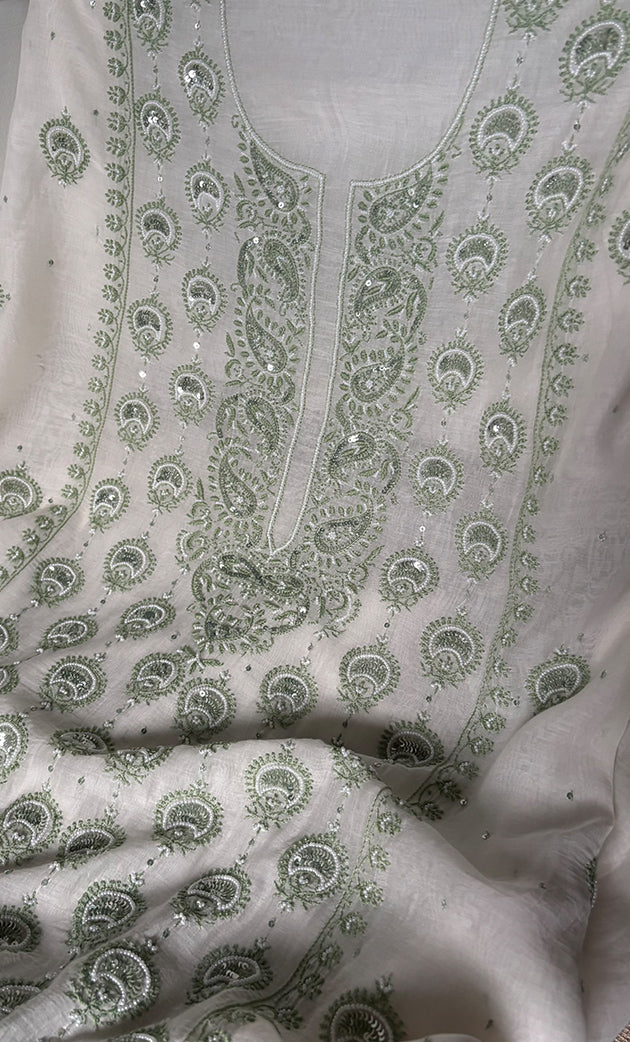 Women's Lakhnavi Handcrafted Unstitched Mul Chanderi Kurta And Dupatta Set - HONC0324069