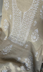 Load image into Gallery viewer, Women's Lakhnavi Handcrafted Tissue Chanderi Unstitched Chikankari Kurta And Dupatta Set - HONC0328101