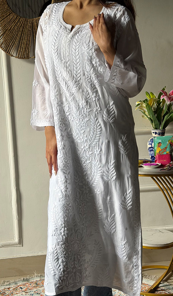 Women's Lakhnavi Handcrafted Muslin Chikankari Kurti - HONC0344155