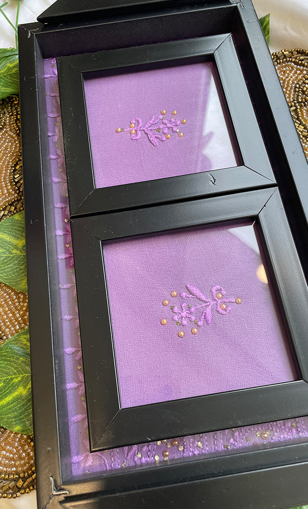 Handcrafted Chikankari Tray with Two Coasters – Wooden Frame - HONC0269371