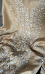 Load image into Gallery viewer, Women&#39;s Lakhnavi Handcrafted Munga Silk Unstitched Chikankari Kurta And Dupatta Set- HONC0259727
