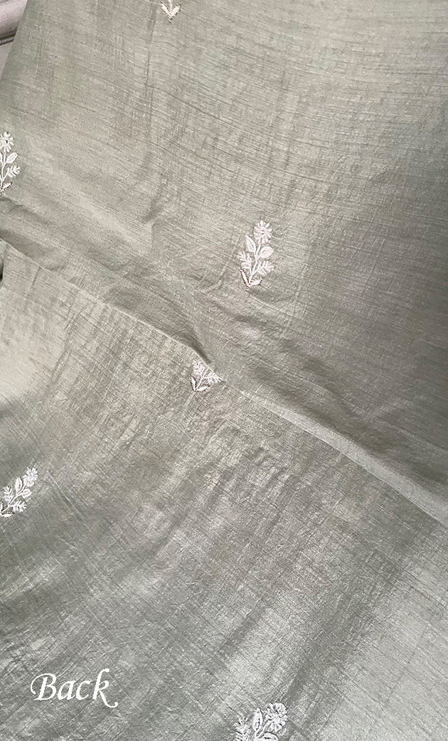 Women's Lakhnavi Handcrafted Munga Silk Chikankari Unstitched Kurti Fabric - HONC0316122