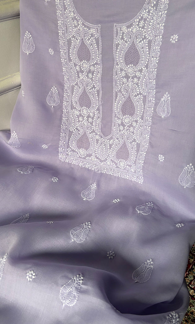 Women's Lakhnavi Handcrafted Unstitched Cotton Chikankari Suit Material - HONC0329380