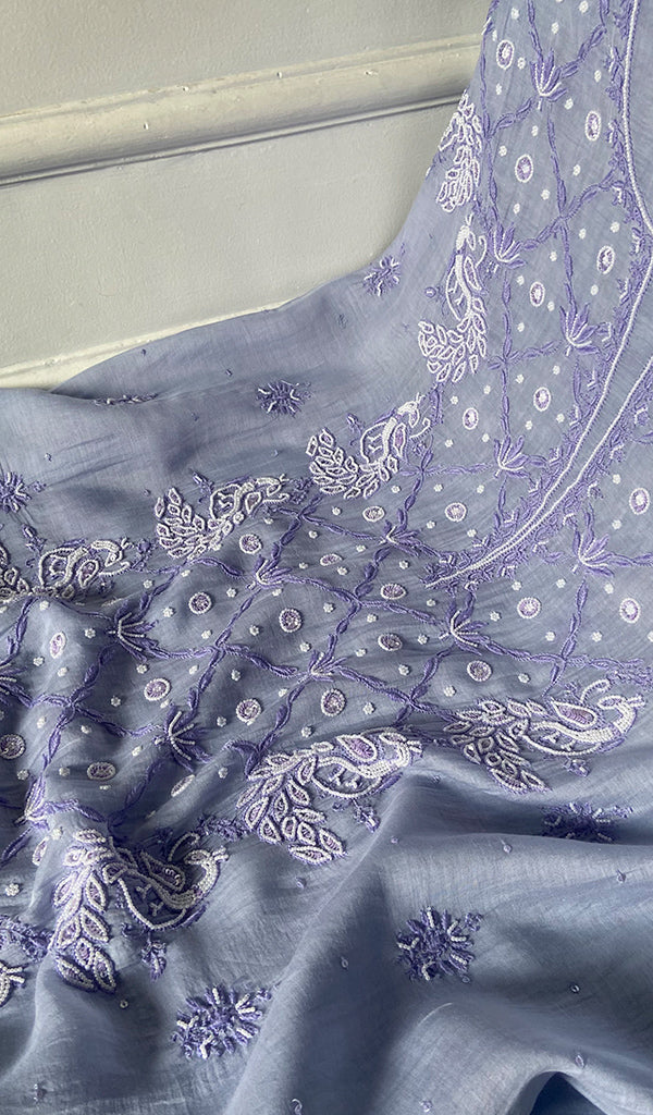 Women's Lakhnavi Handcrafted Mul Chanderi  Unstitched Chikankari Full Suit Material - HONC0339567