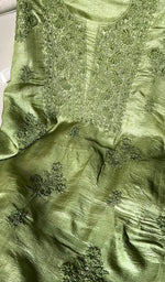 Load image into Gallery viewer, Women&#39;s Lakhnavi Handcrafted Tussar Silk Chikankari Full Suit Material -  HONC0269545
