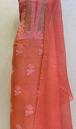 将图像加载到图库查看器中， Afeera Women&#39;s Lakhnavi Handcrafted Pure Organza Chikankari Unstitched Kurta And Dupatta Set- HONC0147620
