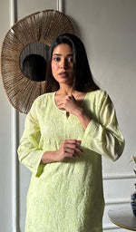 Load image into Gallery viewer, Women's Lakhnavi Handcrafted Cotton Chikankari Kurti - HONC0346295