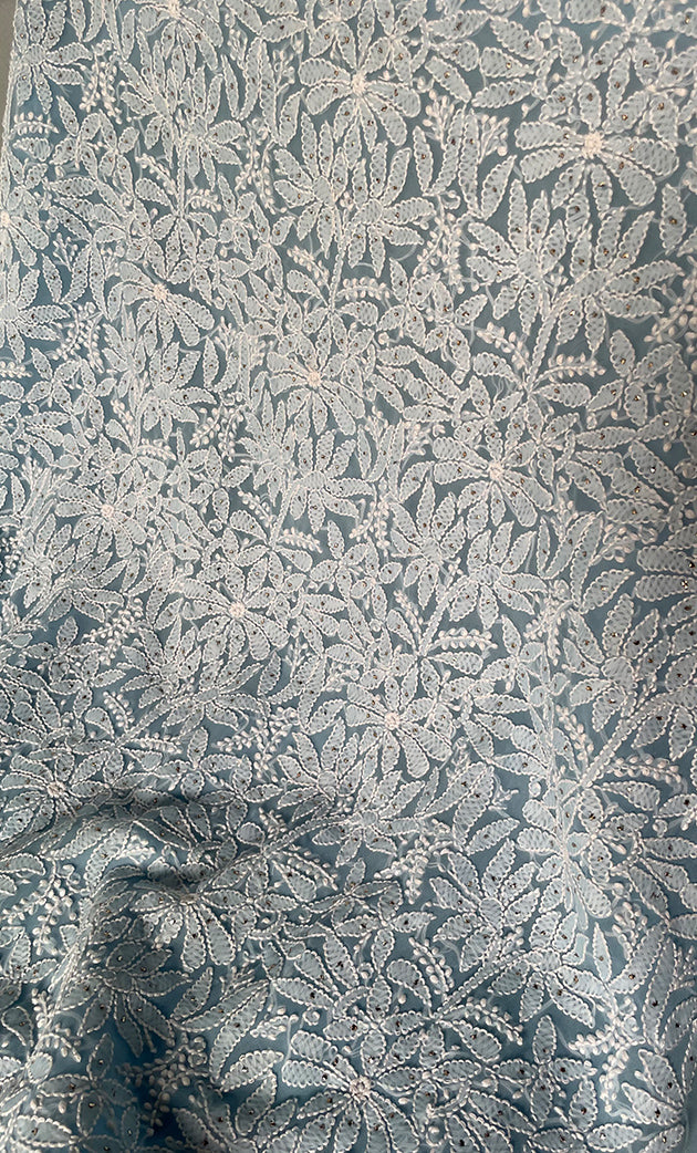 Women's Lakhnavi Handcrafted Unstitched Faux-Georgette Chikankari Suit Material - HONC0263365