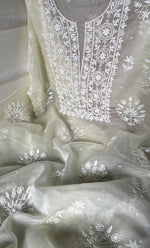 Load image into Gallery viewer, Women&#39;s Lakhnavi Handcrafted Organza Chikankari Unstitched Full Suit Material - HONC0284611
