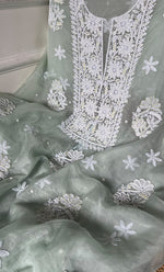 将图像加载到图库查看器中， Women&#39;s Lakhnavi Handcrafted Organza Chikankari Unstitched Full Suit Material - HONC0270896
