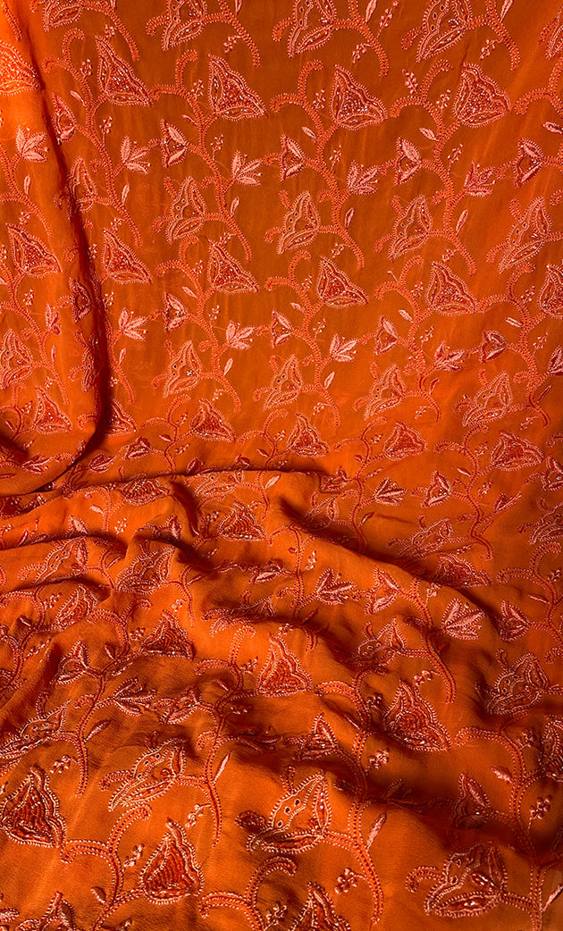 Women's Lakhnavi Handcrafted Pure Silk Georgette Chikankari Suit Material - HONC0153725