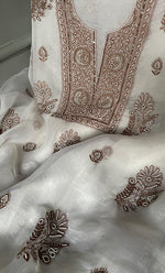 Load image into Gallery viewer, Women&#39;s Lakhnavi Handcrafted Pure Organza Chikankari Unstitched Kurta And Dupatta Set-  HONC0299227
