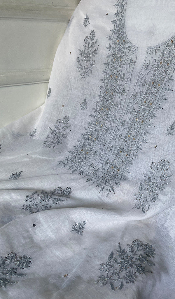 Women's Lakhnavi Handcrafted Mul Chanderi Unstitched Kurta And Dupatta Set - HONC0267142