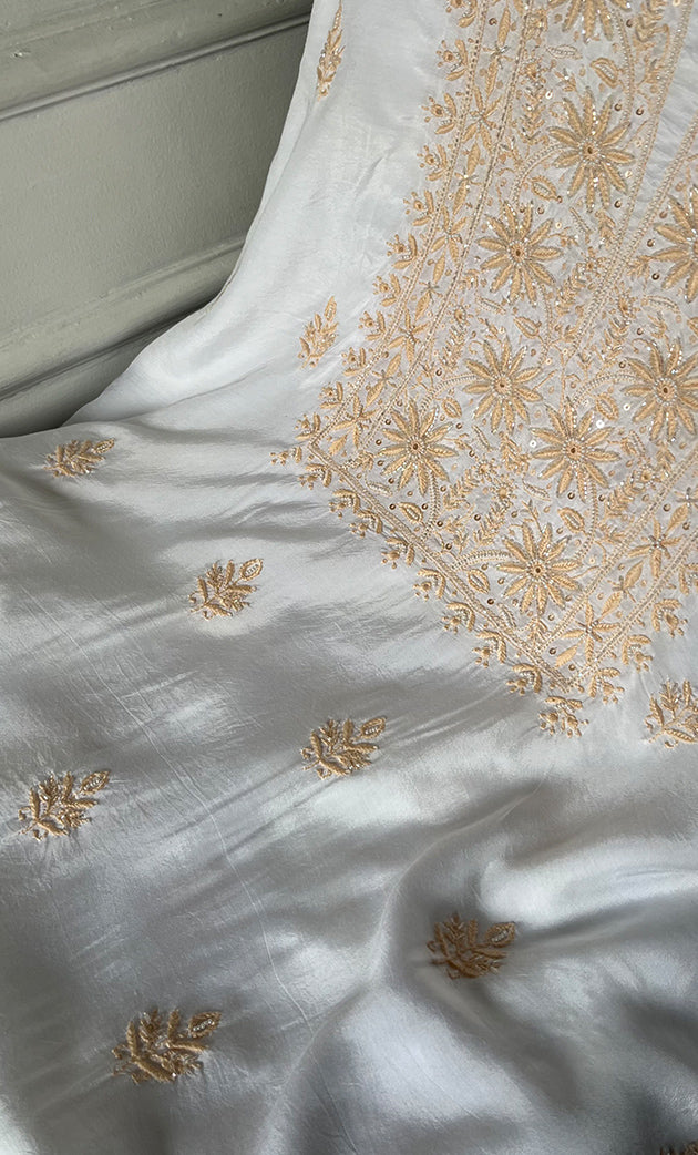 Ashima Women's Lucknowi Handcrafted Muslin Chikankari Unstitched Suit Material - HONC0243934