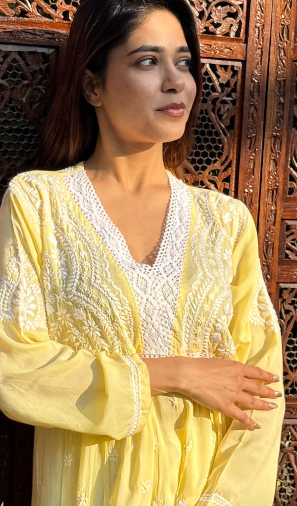 Alshifa Women's Lakhnavi Handcrafted Modal Cotton Chikankari Top - HONC0266098