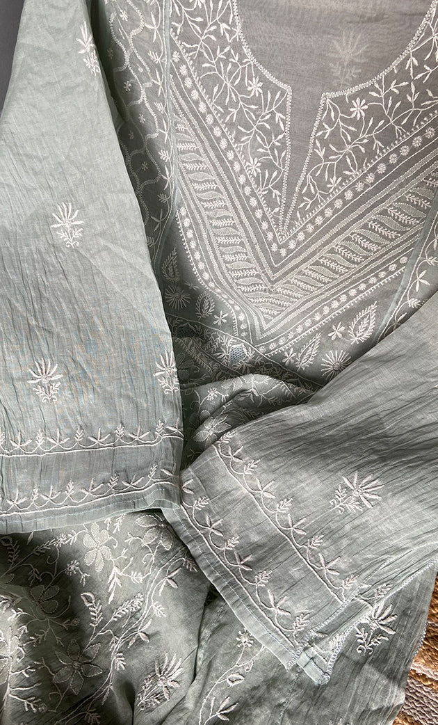 Women's Lakhnavi Handcrafted Mul Chanderi Semi - Stitched Kurta And Dupatta Set - HONC0304457