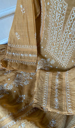 将图像加载到图库查看器中， Women's Lucknowi Handcrafted Mul Chanderi Semi - stitched Chikankari Kurta Dupatta Set - HONC0284755
