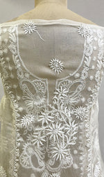 Load image into Gallery viewer, Lucknowi Handcrafted Pure Organza Silk Chikankari Semi-Stitched Kurti Fabric - HONC0215649

