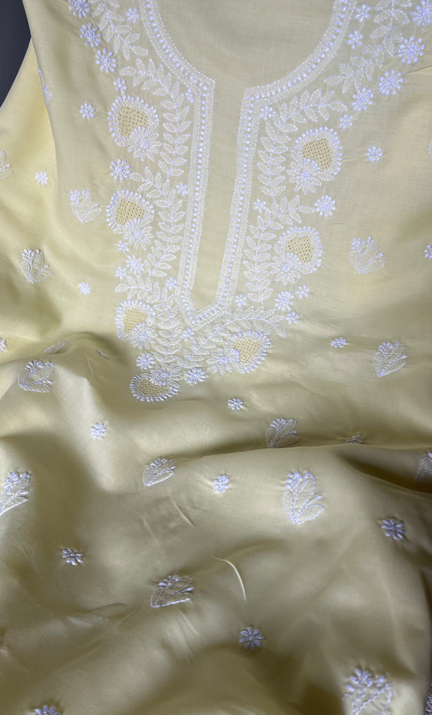 Women's Lakhnavi Handcrafted Unstitched Cotton Chikankari Suit Material - HONC0310531