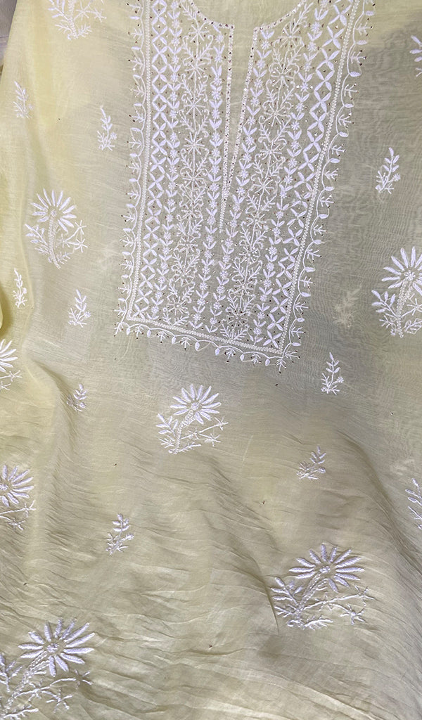 Women's Lakhnavi Handcrafted Mul Chanderi Unstitched Chikankari Full Suit - HONC0367597