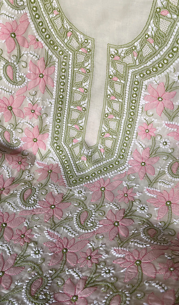 Women's Lakhnavi Handcrafted Cotton Chikankari Suit Material - HONC0291773