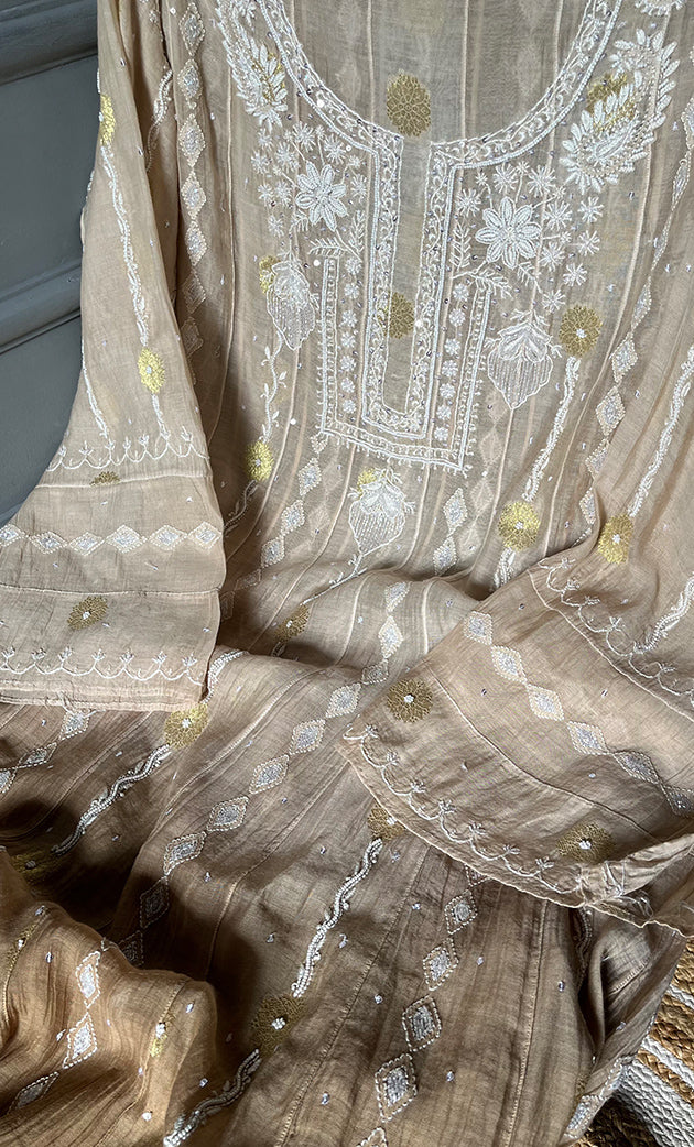 Izna Women's Lakhnavi Handcrafted Mul Chanderi Semi - Stitched Anarkali And Dupatta Set - HONC0302872