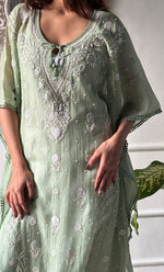 Load image into Gallery viewer, Rabia Women&#39;s Lucknowi Handcrafted Mul chanderi Chikankari Kaftan - HONC0310788
