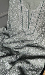 Load image into Gallery viewer, Women&#39;s Lakhnavi Handcrafted Munga Silk Unstitched Chikankari Kurta And Dupatta Set- HONC0199320
