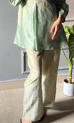 Load image into Gallery viewer, Afifa Women&#39;s Lakhnavi Handcrafted Chanderi Silk Chikankari Top And Pant Set - HONC0307942
