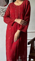 Load image into Gallery viewer, Safiya Women's Lakhnavi Handcrafted Viscose Georgette Chikankari Kurti- HONC0207795