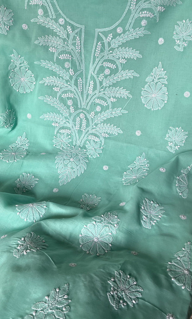 Women's Lakhnavi Handcrafted Unstitched Cotton Chikankari Suit Material - HONC0285011