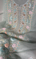 Load image into Gallery viewer, Women&#39;s Lakhnavi Handcrafted Pure Organza Chikankari Unstitched Kurta And Dupatta Set- HONC0323650
