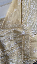 Load image into Gallery viewer, Women's Lakhnavi Handcrafted Mul Chanderi Semi - stitched Chikankari Full Suit Material - HONC0360094