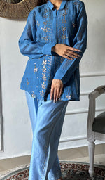 Load image into Gallery viewer, Emma Women's Lucknowi Handcrafted Mul Chanderi Stitched Chikankari Kurta And Pant Set- HONC0320764