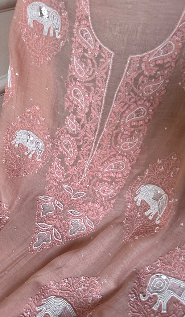 Hunar Women's Lakhnavi Handcrafted Mul Chanderi Kurta And Dupatta Set - HONC0277082