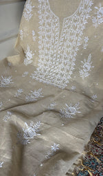 将图像加载到图库查看器中， Women's Lakhnavi Handcrafted Tissue Chanderi Unstitched Chikankari Kurta And Dupatta Set - HONC0347705