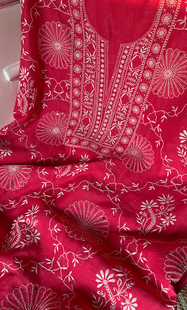 Women's Lakhnavi Handcrafted Maheshwari Mul Chanderi Unstitched Kurta And Dupatta Set - HONC0275135