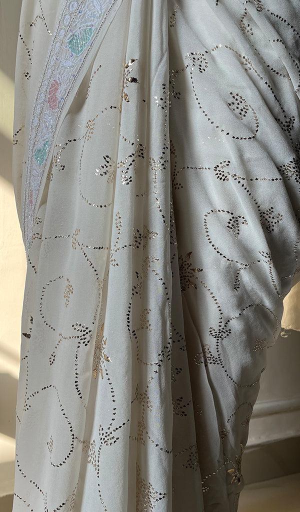 Women's Lakhnavi Handcrafted Pure Silk Georgette Chikankari - HONC0202451