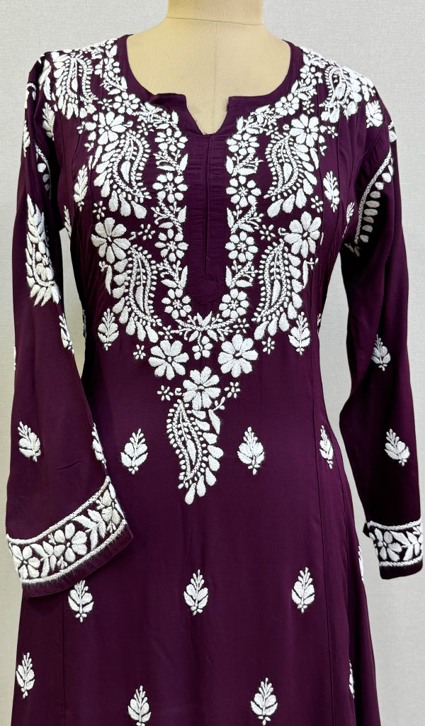 Women's Lucknowi Handcrafted Modal Cotton Chikankari Anarkali Dress - HONC0230991