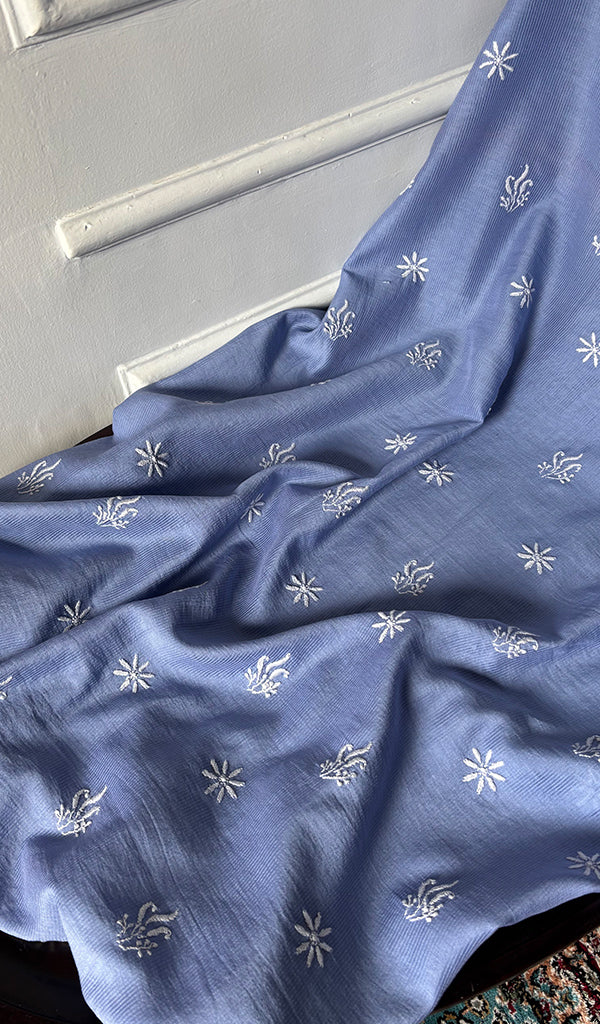 Lucknowi Handcrafted Maheshwari Mul chanderi Chikankari Unstitched Men's Kurta Fabric - HONC0300044