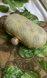 Load image into Gallery viewer, Chikankari Embroidered Clutch with Stone Knob - HONC0313584
