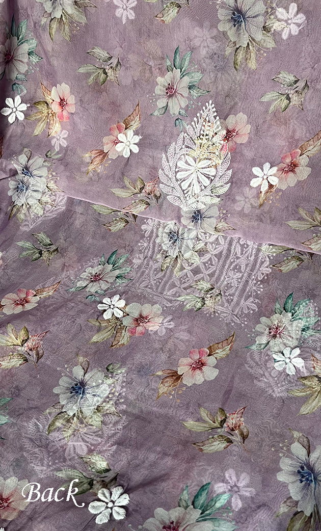 Disha Women's Lakhnavi Handcrafted Organza Chikankari Unstitched Kurti Fabric - HONC0332151