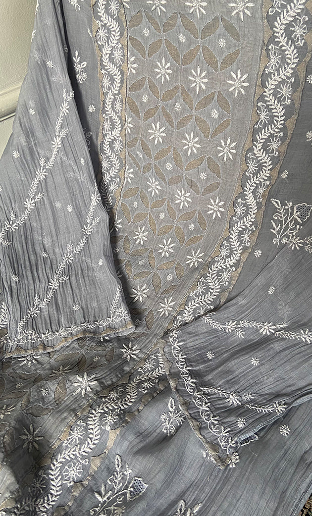 Women's Lakhnavi Handcrafted Mul Chanderi Semi - Stitched Kurta And Dupatta Set - HONC0339043