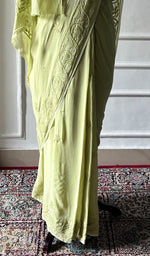 Load image into Gallery viewer, Women's Lakhnavi Handcrafted Viscose Georgette Chikankari Saree - HONC0337524