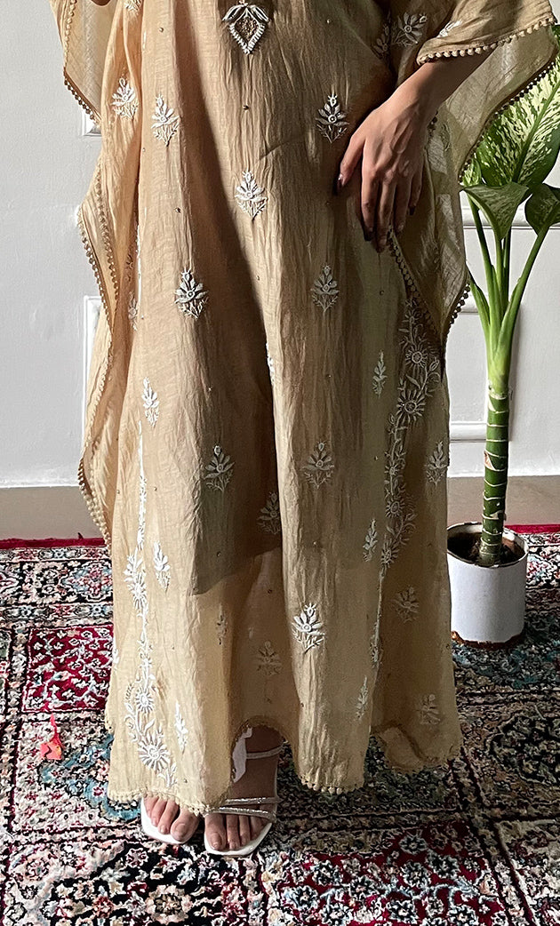 Women's Lucknowi Handcrafted Mul chanderi Chikankari Kaftan - HONC0121803